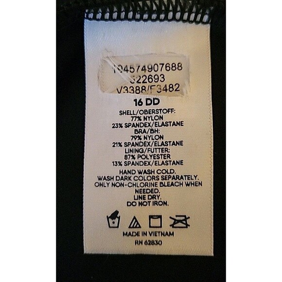 Swim Top Black 16 DD Square Neck Underwire Solid Women's LG Lands' End S921 - Picture 6 of 8